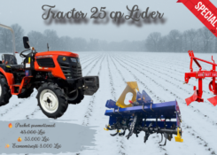 Tractor 25 CAI LIDER 4×4 + Freza agricola 125 cm + Plug agricol cu 2 trupite